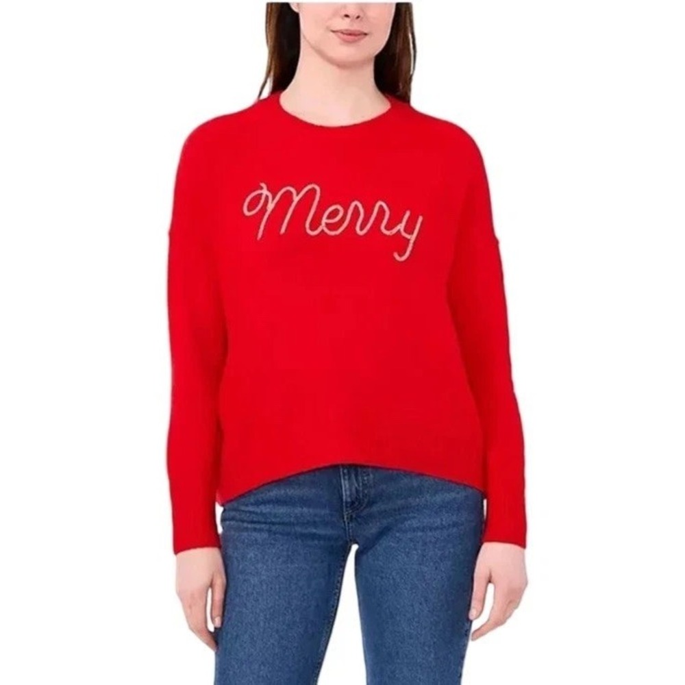 NWT Vince Camuto Ultra Soft Red Knit "Merry" Crewneck Long Sleeve Sweater L